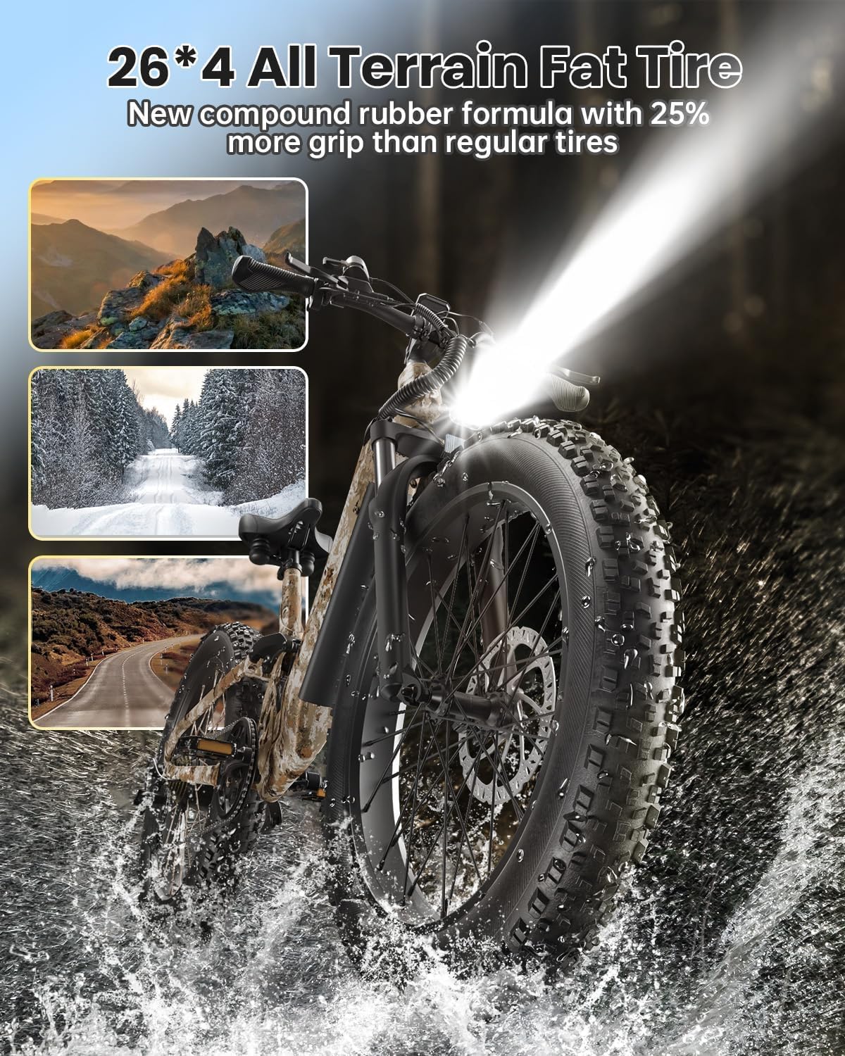 PUCKIPUPPY Electric Bike for Adults 960W, 48V 20AH Battery Adult Electric Bicycles, 26' Fat Tire Full Suspension Step-Thru Ebike, 28MPH Mountain Ebike, 7 Speed, 80Miles Range