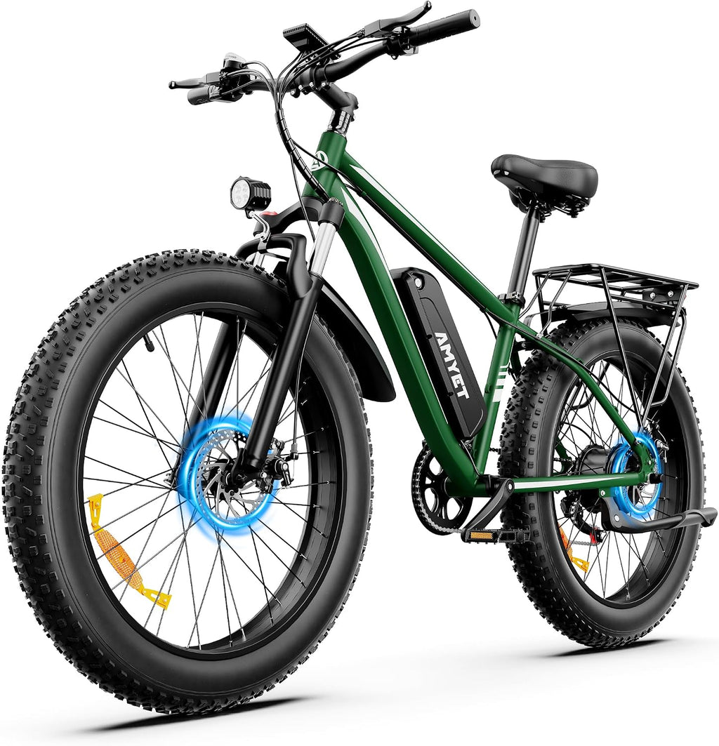 AMYET EB26 Electric Bike for Adults Peak 1500W Electric Bicycle 48V 15AH (720WH) Battery Electric Bike 26' Fat Tire Mountain 28mph 7 Speed Gears Ebike with UL 2849 Certified