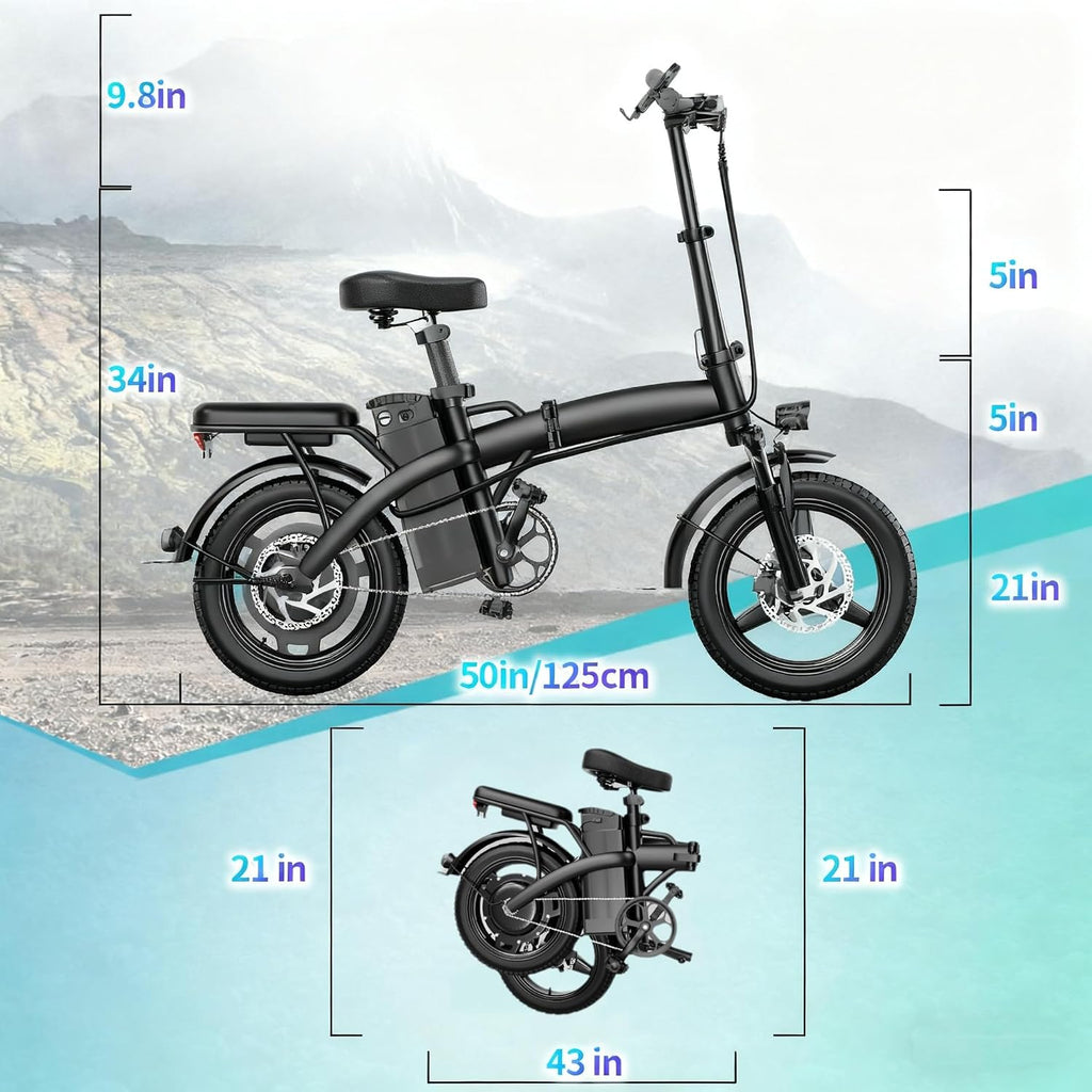 Electric Bike for Adults and Teens,500W Brushless Motor 19MPH Folding Ebike with 48V10.4Ah Removable Battery, 35Miles Range & PAS Mode with 14' Foldable Electric Bicycles, Commuting-Certified e Bike