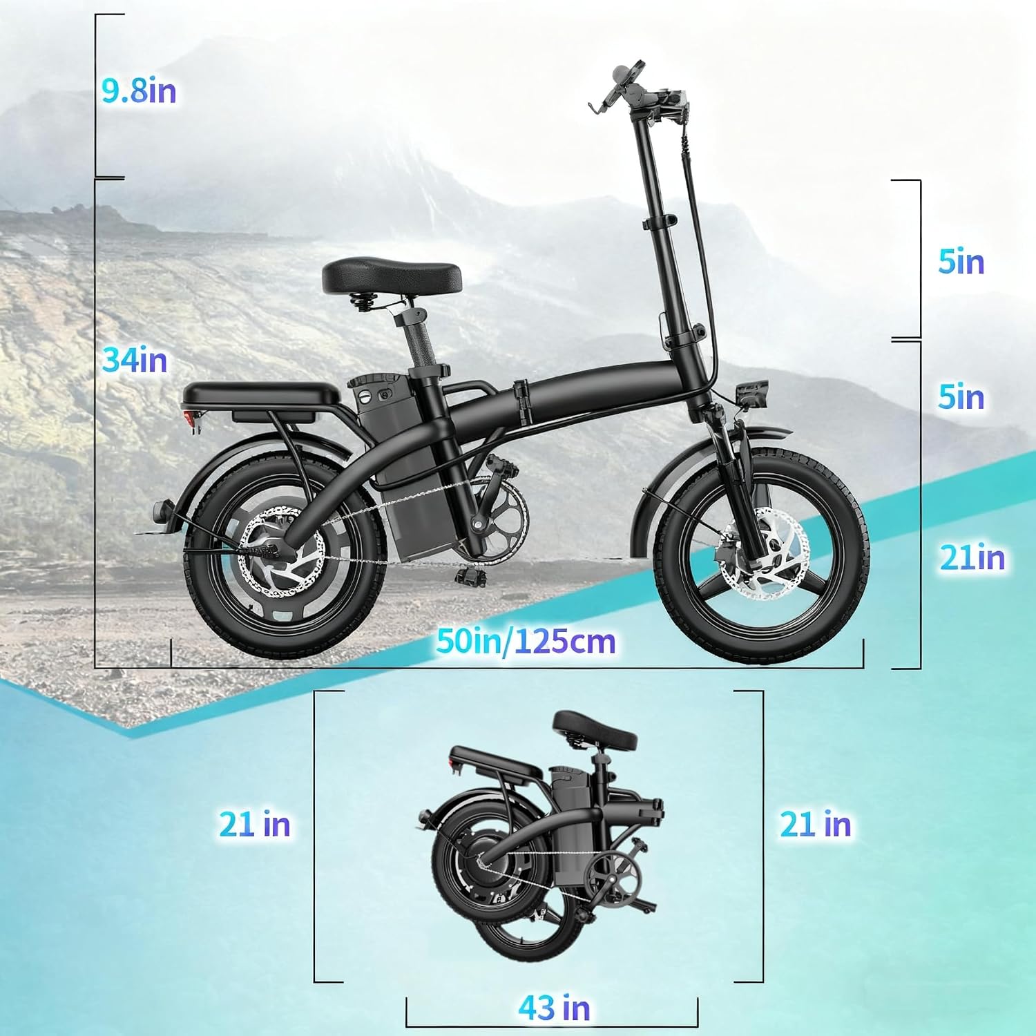 Electric Bike for Adults and Teens,500W Brushless Motor 19MPH Folding Ebike with 48V10.4Ah Removable Battery, 35Miles Range & PAS Mode with 14' Foldable Electric Bicycles, Commuting-Certified e Bike