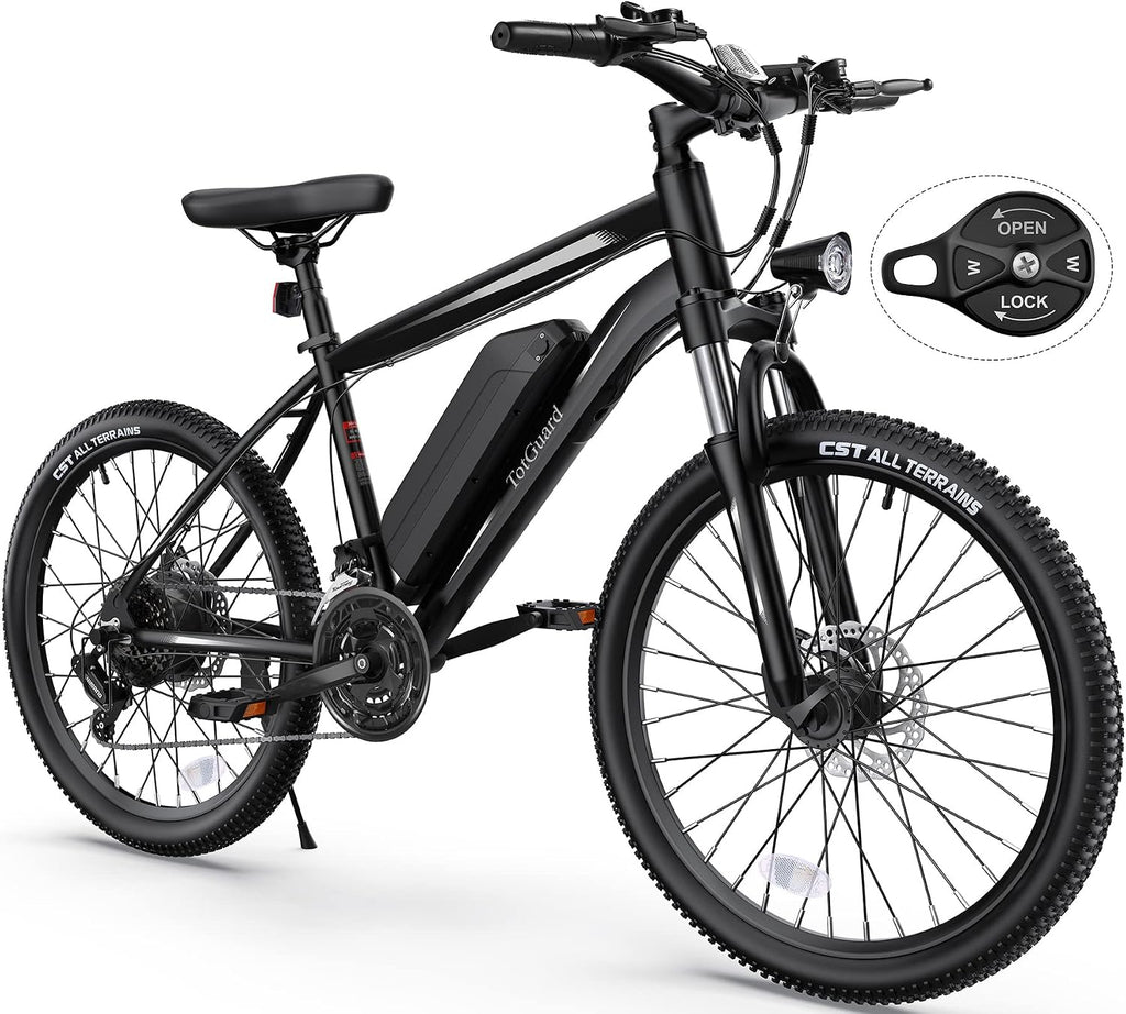 TotGuard Electric Bike for Adults, 26' Ebike with Peak 500W Brushless Motor, Electric Mountain Bike with 374Wh Removable Battery, 50 Miles Electric Bicycle with Suspension Fork, 21 Speed, LCD Display.