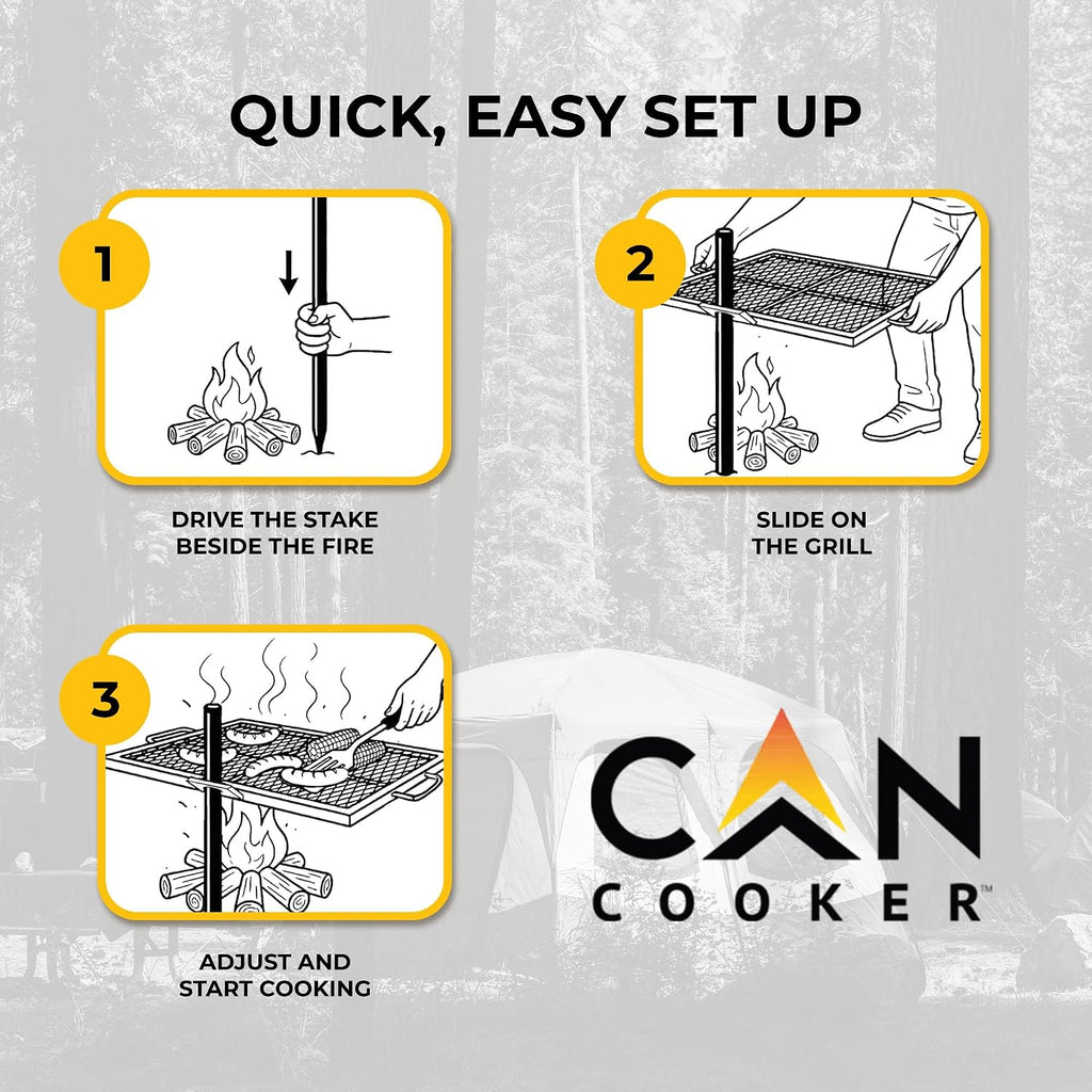 GameMaker Open Fire Cooking Grill – Portable Campfire Grill for Open Flame Cooking, Firepits, Outdoor Fire Rings & Camping – Heavy-Duty, Easy Setup & Adjustable Height