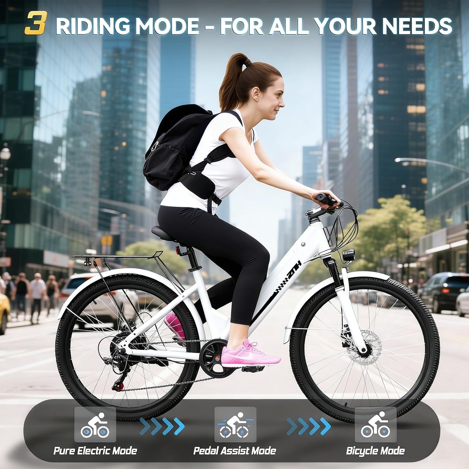 ZNH Electric Bike for Adults with 1000W Motor & 624/940.8 Wh Built-in Removable Battery, 70Miles 25 MPH Step Thru Electric Bicycle, 24'/26' Commuter E Bikes with 7-Speed, UL 2849 Certified