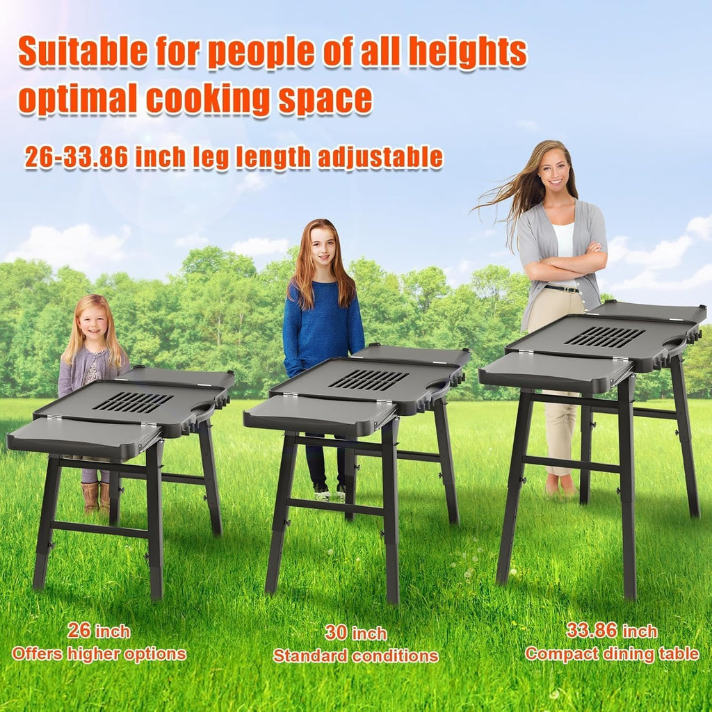Hisencn Grill Stand for Ninja Woodfire OG701 OG901 OG850 OG951, Pizza Oven Table Stand for Onni 12, Quick-Fold Grill Cart for Blackstone, Cuisinart, 51-Inch Spacious Tabletop, with Air Vent (34''H)