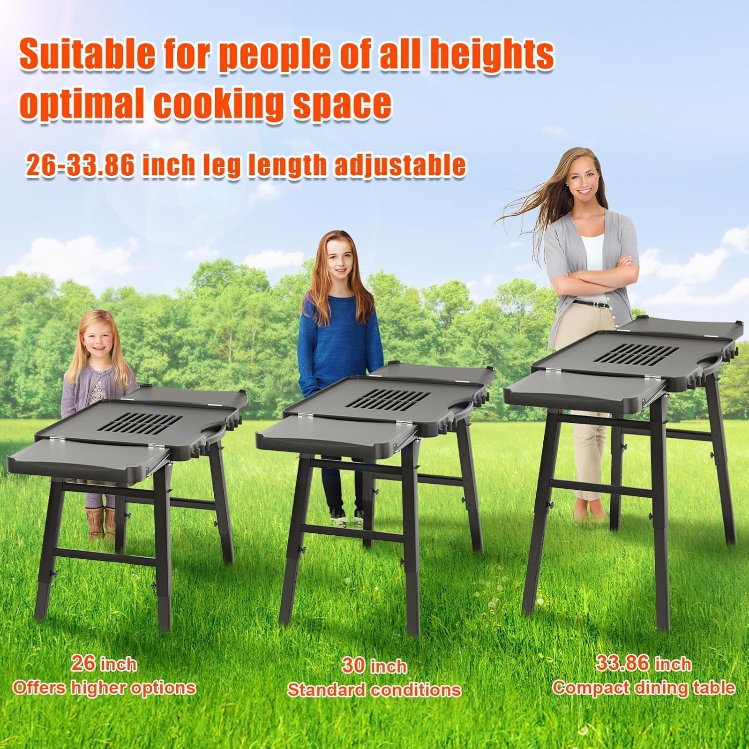Hisencn Grill Stand for Ninja Woodfire OG701 OG901 OG850 OG951, Pizza Oven Table Stand for Onni 12, Quick-Fold Grill Cart for Blackstone, Cuisinart, 51-Inch Spacious Tabletop, with Air Vent (34''H)