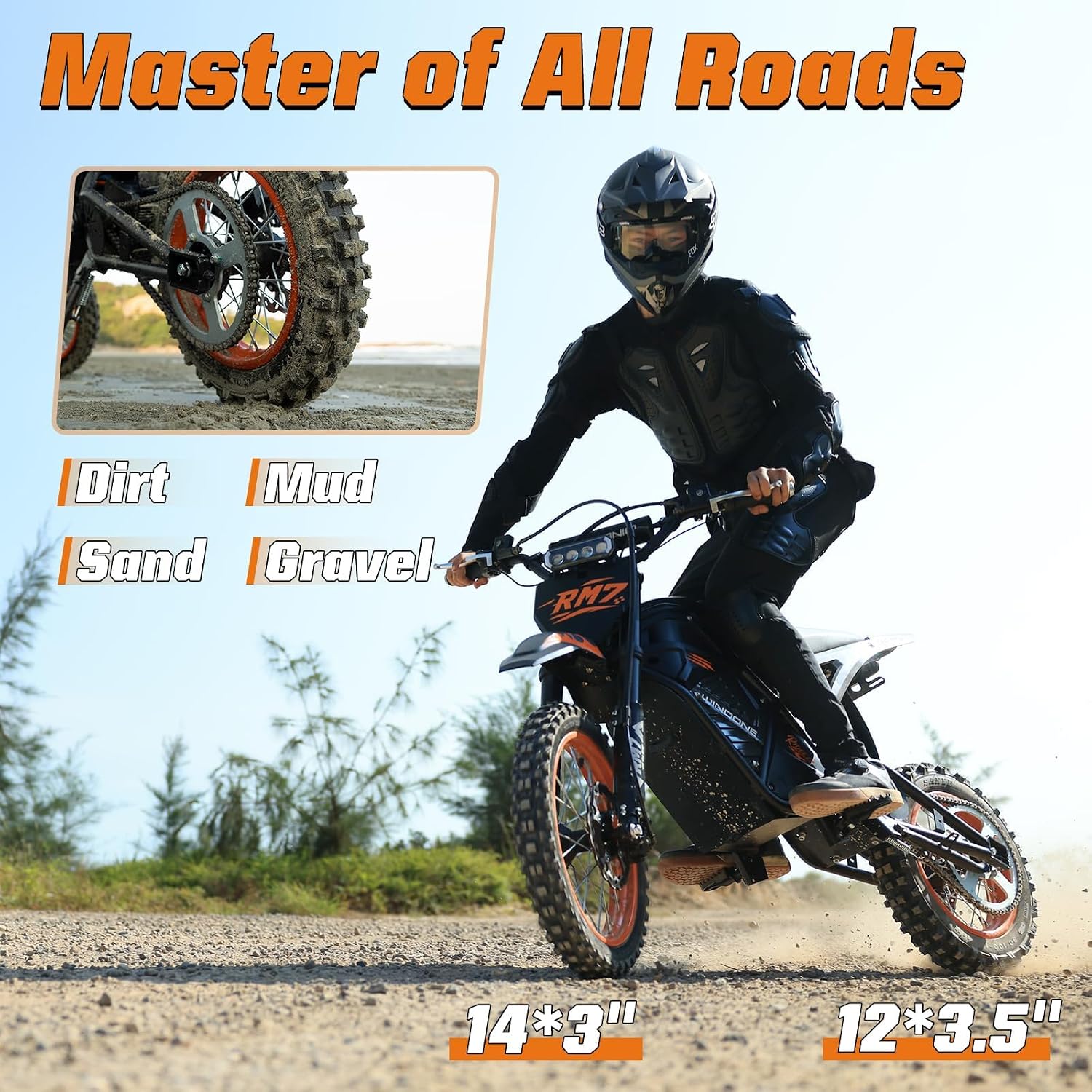 RM7 Electric Dirt Bike for Adults & Teens, 2200W Peak Ebike, 48V 22.5Ah, 37 MPH, 45 Miles, 14'/12' Tire Off-Road Electric Motorcycle, Dual Hydraulic Brakes, Fit Age 13+