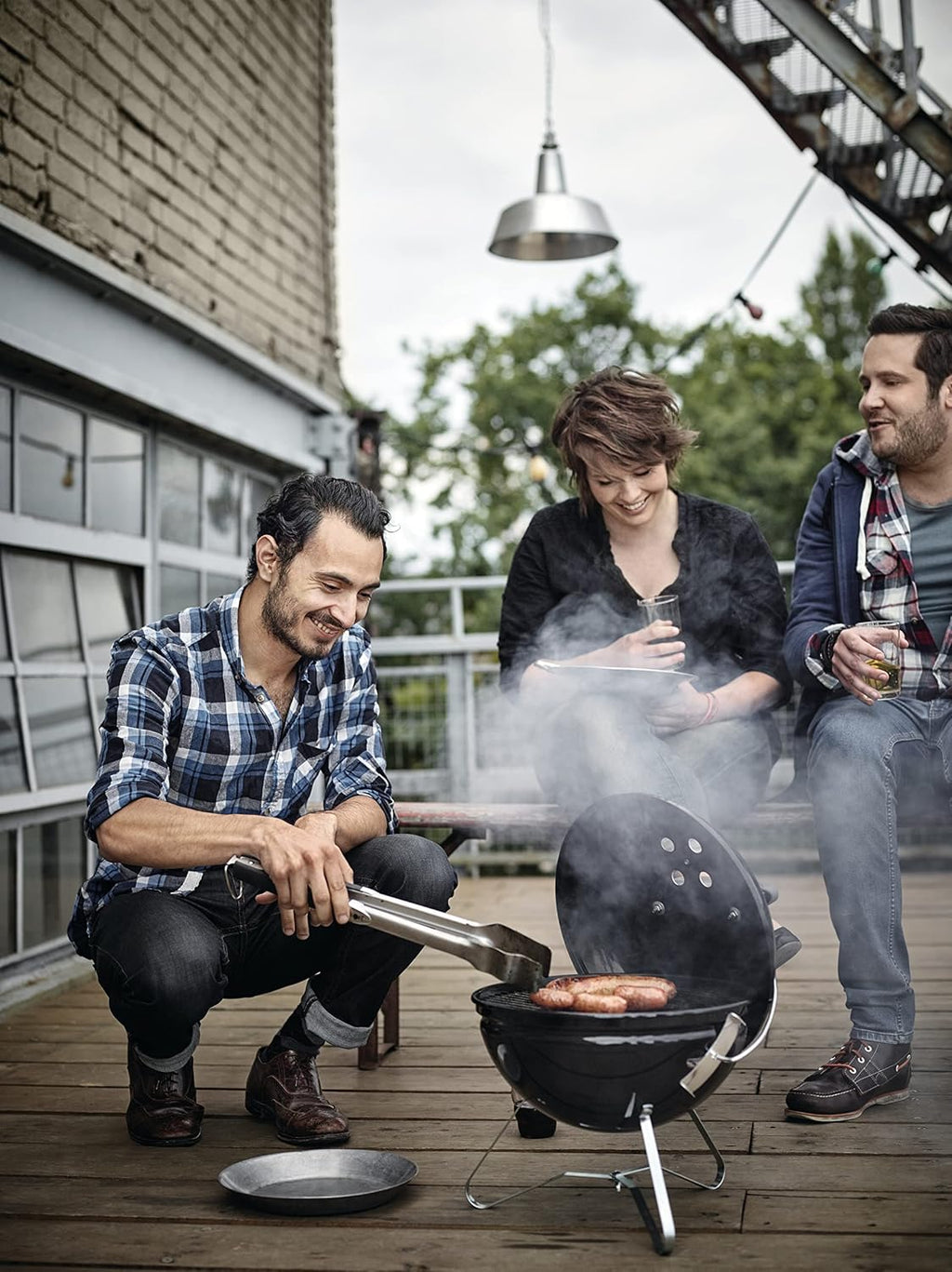 Weber Smokey Joe Premium Charcoal Grill Barbeque, 37cm | Portable BBQ Grill with Tuck-N-Carry Lid Cover & Plated Steel Legs | Folding Outdoor Cooker | Porcelain-Enamelled Bowl - Slate Blue (1126804)