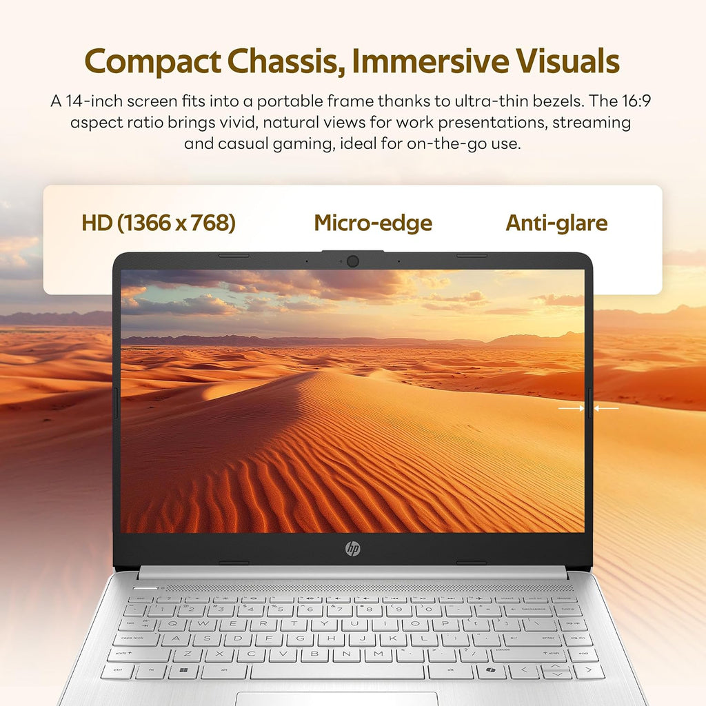 HP Stream 14' Laptop with AI Copilot, Flagship for Students & Business, 13th Gen Intel 4-Core, 4GB RAM, 256GB Storage (128GB UFS + 128GB Docking Station), Office 365 1-Year, Win 11 S, Natural Silver