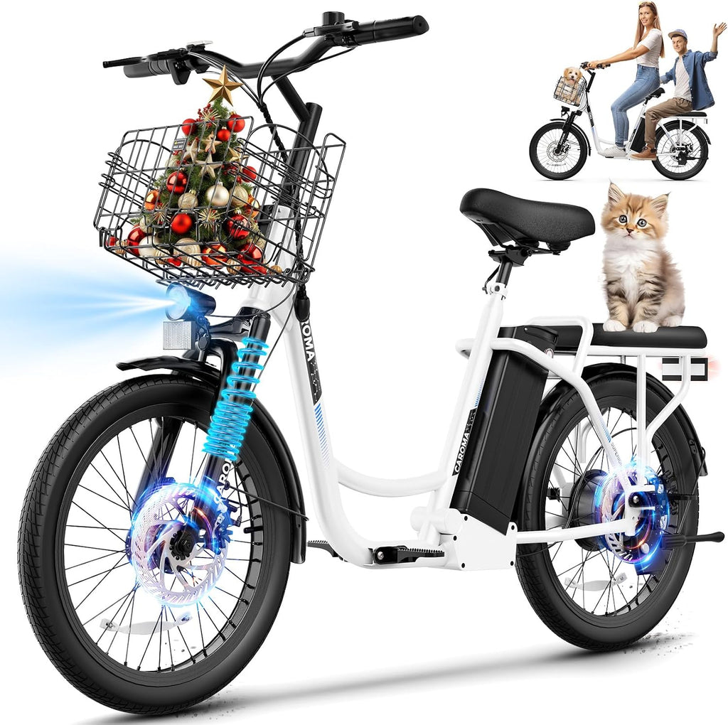 Caroma Peak 1200W/800W/500W/ Electric Scooter with Seat, 20' Off-Road Tires, 15/25/30Miles Range, 20MPH Top Speed, Adjustable Electric Scooter for Adults with Basket, Adults Ebike for Commuting
