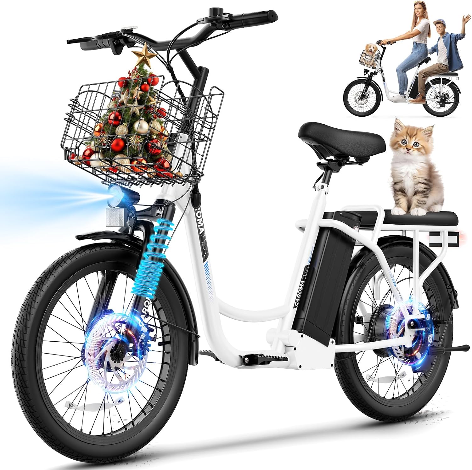 Caroma Peak 1200W/800W/500W/ Electric Scooter with Seat, 20' Off-Road Tires, 15/25/30Miles Range, 20MPH Top Speed, Adjustable Electric Scooter for Adults with Basket, Adults Ebike for Commuting