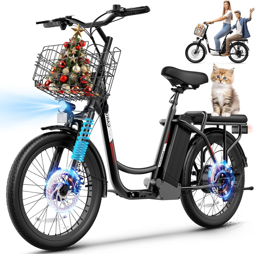 Caroma Peak 1200W/800W/500W/ Electric Scooter with Seat, 20' Off-Road Tires, 15/25/30Miles Range, 20MPH Top Speed, Adjustable Electric Scooter for Adults with Basket, Adults Ebike for Commuting