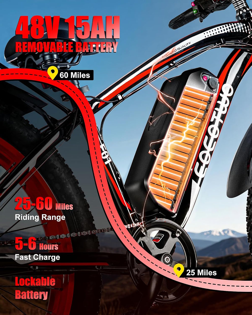 Electric Bike for Adults,1500W Peak Motor E Bikes, 26' Fat Tire Electric Bicycle, 28+ MPH 60 Miles Electric Mountain Bike, Removable Battery, Dual Brake, 7 Speed