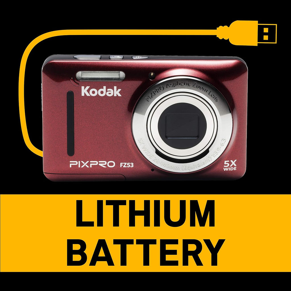 Kodak PIXPRO Friendly Zoom FZ53-RD 16MP Digital Camera with 5X Optical Zoom and 2.7' LCD Screen (Red)
