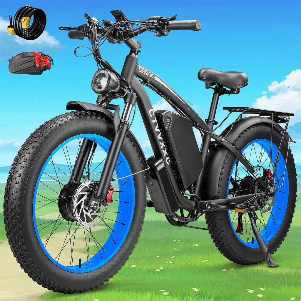 6000W Peak Dual Motor Ebike for Adults - 52V 34Ah Fast Electric Bike for Men Women 45 MPH,Up to 100 Miles,24' Fat Tire Lockable Suspension Electric Bicycle for Snow Off-Road Commuter Mountain E-Bike