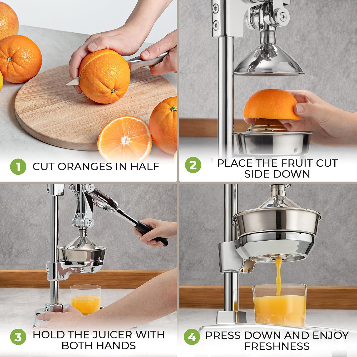 Zulay Kitchen Professional Citrus Juicer - Chrome Finish Manual Citrus Press and Orange Squeezer - Metal Lemon Squeezer - Extra Tall Heavy Duty Manual Orange Juicer and Lime Squeezer Press Stand