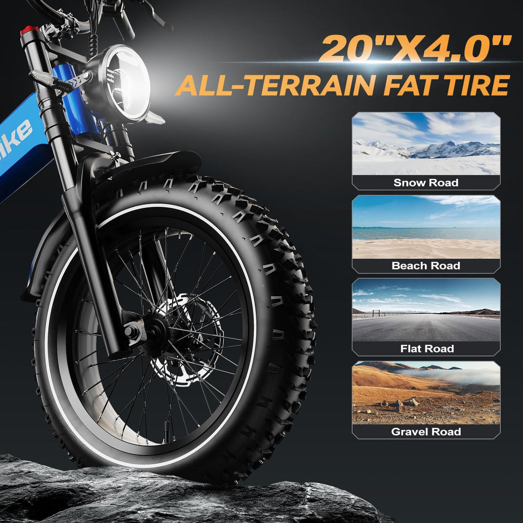 2000W/3000W Peak Motor Electric Bike for Adults, 48V/52V 25AH/30AH Battery Full Suspension Foldable Ebike, 20'x4.0' Fat Tires 35MPH Dirt Bike, 100/120 Miles Hydraulic Brake Magnesium Alloy Motorcycle