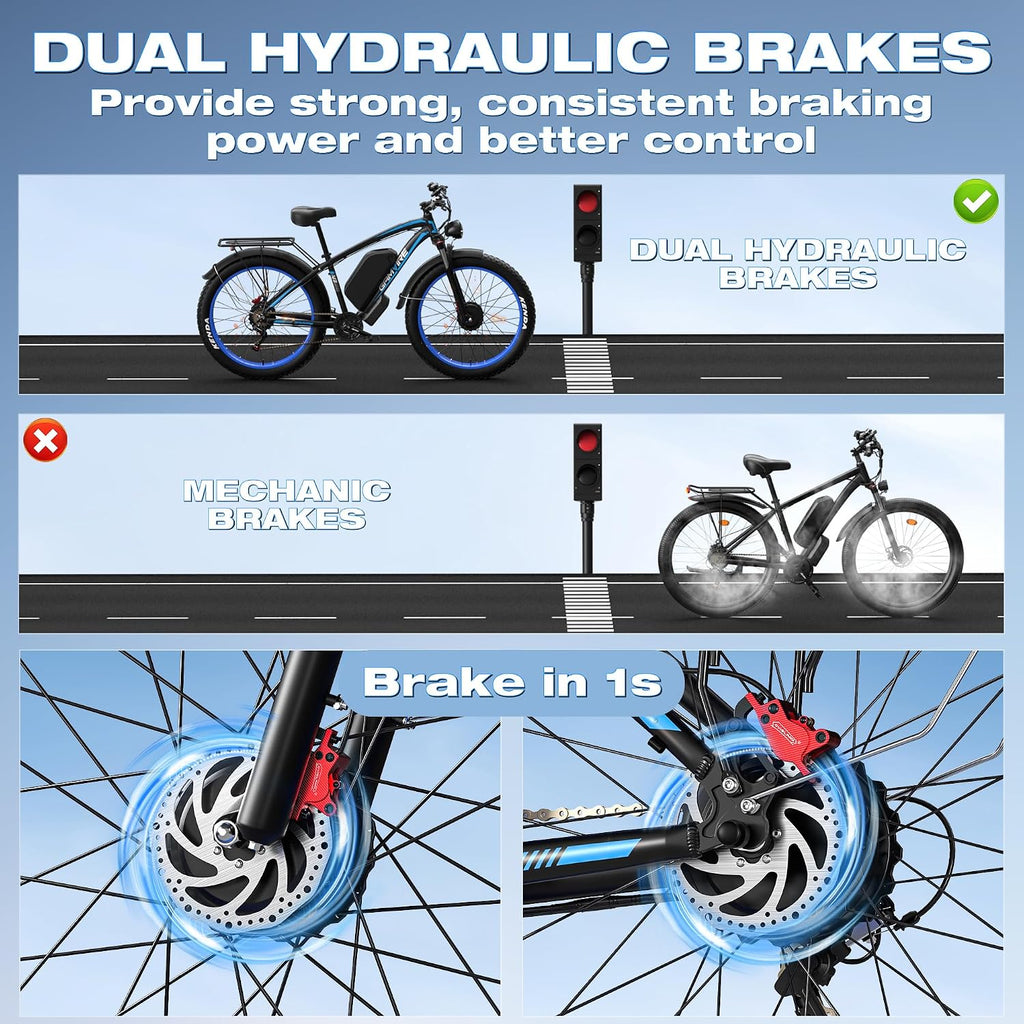 E Bike for Adults, Peak 6000W Dual Motor Electric Bike, 52V 32AH Battery 45 M P H Up to 100 Miles EBike, Front Suspension 7-Speed 24' Fat Tire Electric Commuter Bike, UL2849 Certified By SGS