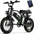 ADISTAR 16' Electric Bike for Adults/Teens, Peak 1500W & 65 Miles Long Range, 48V 15.6Ah Battery, Up to 28Mph, Full Suspension Fat Tire All-Terrain EBike on Mountains,Snow,Sand,Black