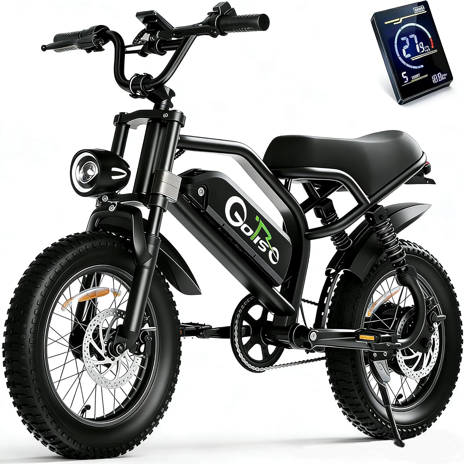 ADISTAR 16' Electric Bike for Adults/Teens, Peak 1500W & 65 Miles Long Range, 48V 15.6Ah Battery, Up to 28Mph, Full Suspension Fat Tire All-Terrain EBike on Mountains,Snow,Sand,Black
