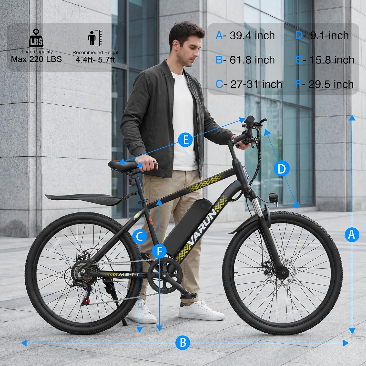 VARUN Electric Bike - 500W Peak Motor, 24/26' All-Terrain E-Bike, Up to 40 Miles & 20 MPH, Removable Battery, 7-Speed, Front Suspension, Dual Disc Brakes, with Free Accessory Pack