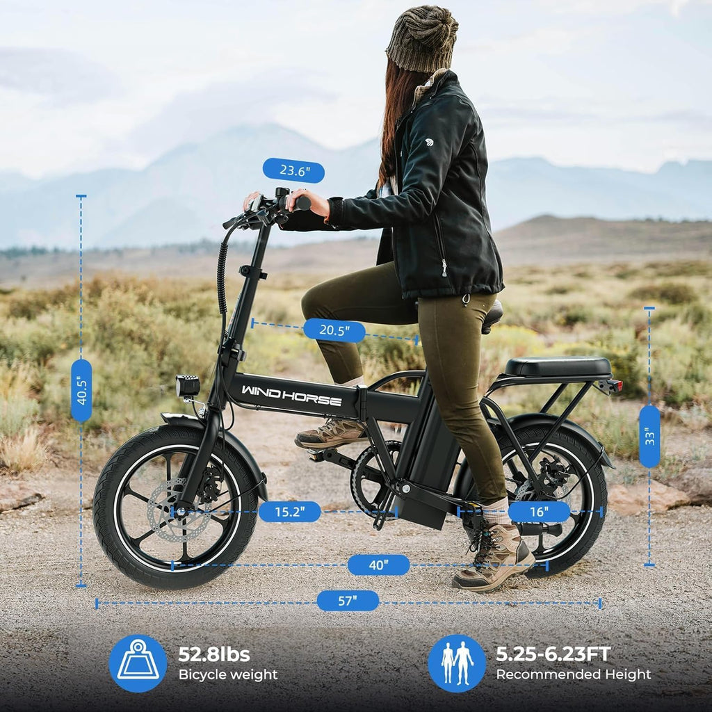 WINDHORSE 16'/ 20' Folding Electric Bike for Adults, 630W/ 983W Peak Electric Bicycle, 20MPH, 20-35/40-70 Miles Range, 288Wh/ 748.8Wh Removable Battery, UL Certified Commuter Ebike