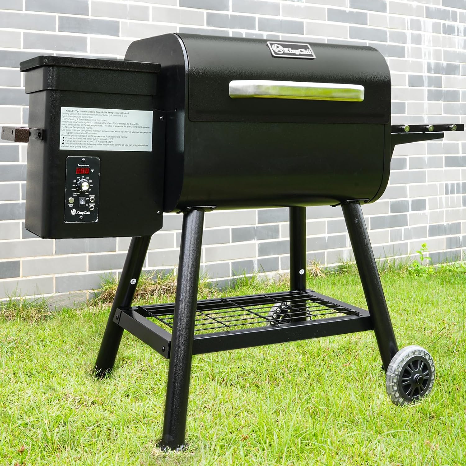 KingChii Electric Wood Pellet Grill & Smoker with Side Shelf, 456 SQ.IN Grill Capacity, 18LB Hopper, with PID Temperature Control (180-425°F) for Backyard Camping Bake and Roast, Black with Cover