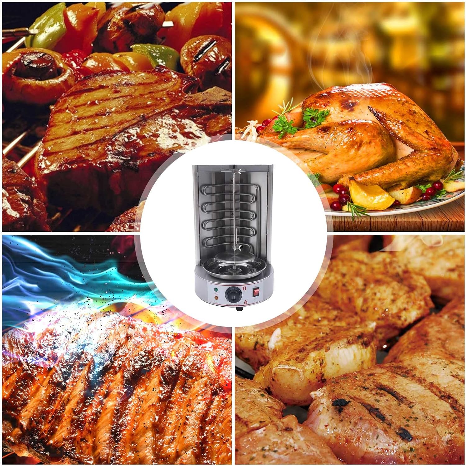 Electric Shawarma Grill Machine,Stainless Steel Vertical Broiler,Propane Doner Kebab Machine,Vertical Rotisserie with Temperature Control for Commercial Home Use