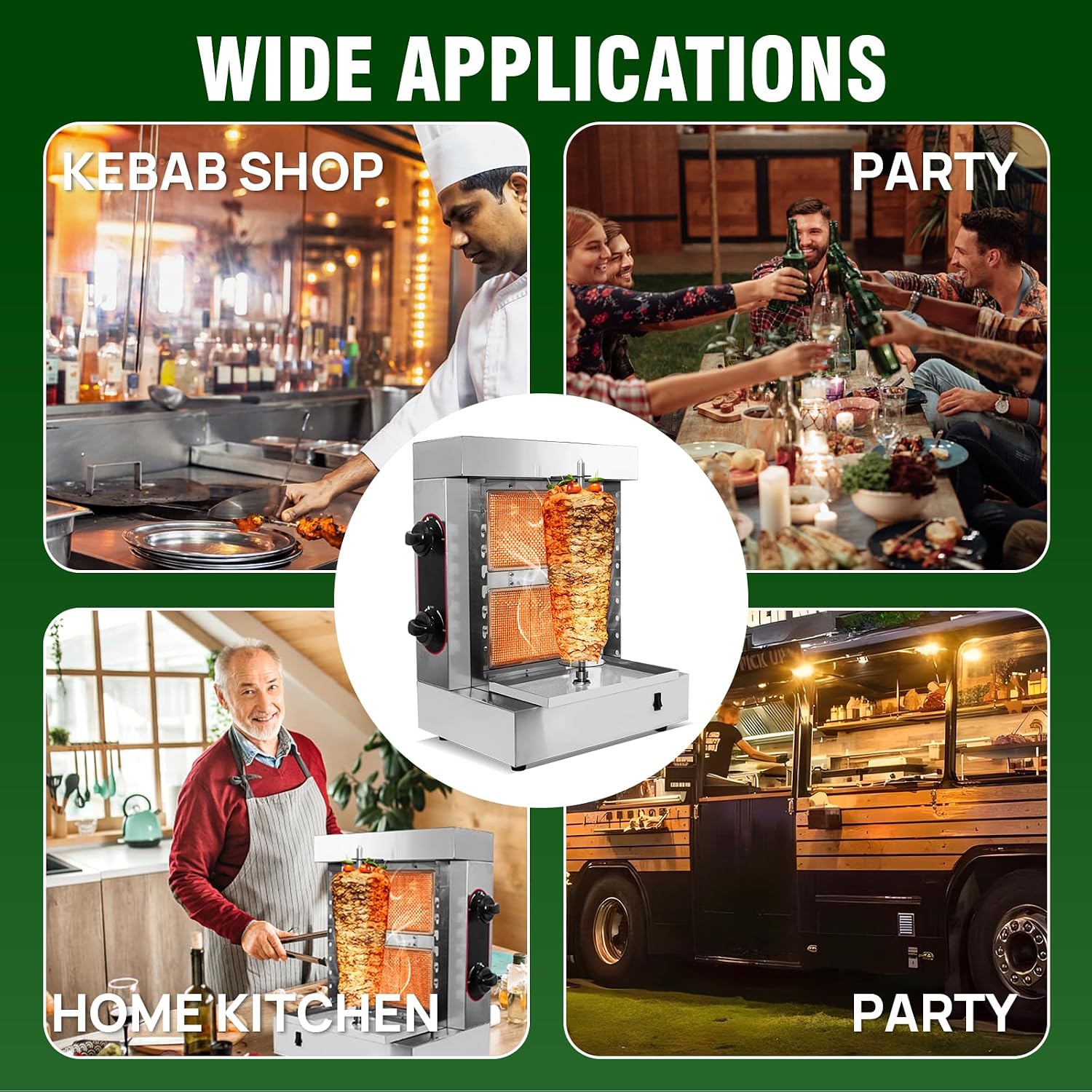 Innovative 2-Burner Shawarma Grill Machine - Professional Rotisserie for Kebabs, Gyros, & Tacos Al Pastor - Includes 10 Premium Stainless Steel Skewers