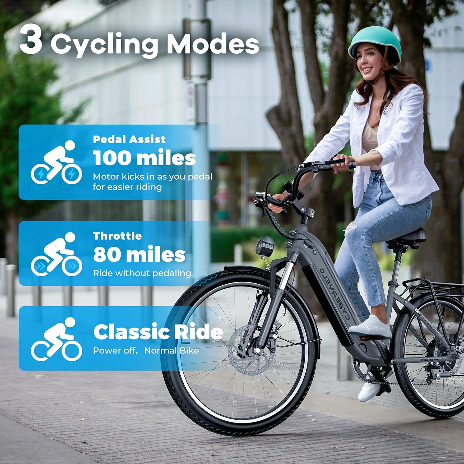 Cybervelo 750W Peak Electric Bike for Adults,up 80 Miles Removable Battery Ebike, 26' Electric E Bike with 7-Speed,Adult Electric Bicycles for Commute Beach Snow Womens/Man All Terrain