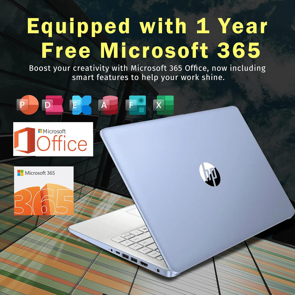 HP Stream 14' HD BrightView Laptop, Intel Celeron N150, 16GB RAM, 288GB Storage (128GB UFS + 160GB Docking Station Set), Intel UHD Graphics, 720p Webcam, Wi-Fi, 1 Year Office 365, Win 11 S, Blue