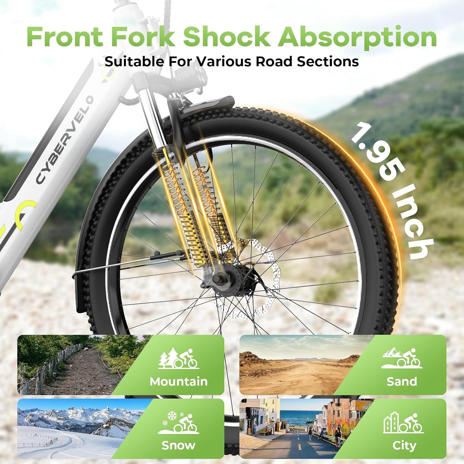 Cybervelo 750W Peak Electric Bike for Adults,up 80 Miles Removable Battery Ebike, 26' Electric E Bike with 7-Speed,Adult Electric Bicycles for Commute Beach Snow Womens/Man All Terrain