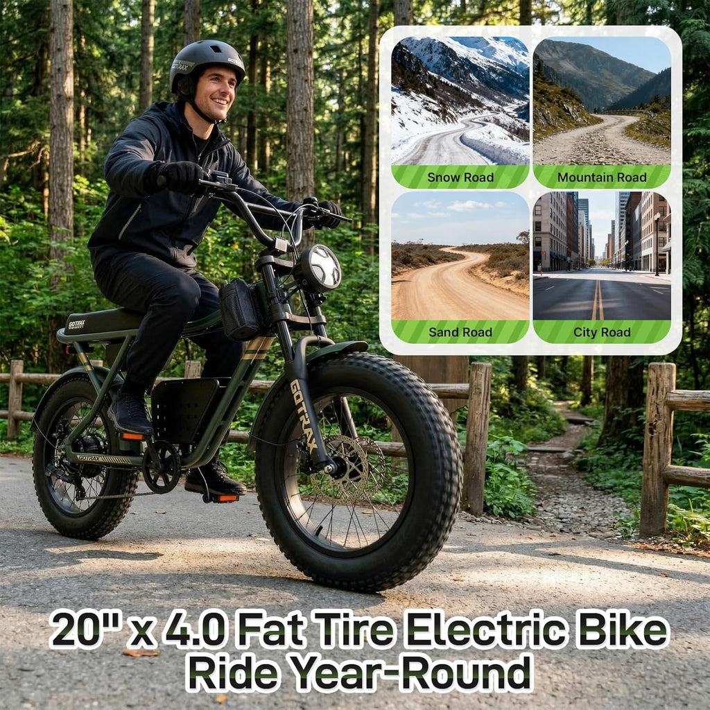 Gotrax R7 Electric Bike for Adults, 750W Motor, 25mph, Max 45-Mile Range, 20' Fat Tire, UL Certified, 48V Removable Battery, Oversized Padded Seat, Basket&Frame Bag, Easy Assembly for City&All-Terrain