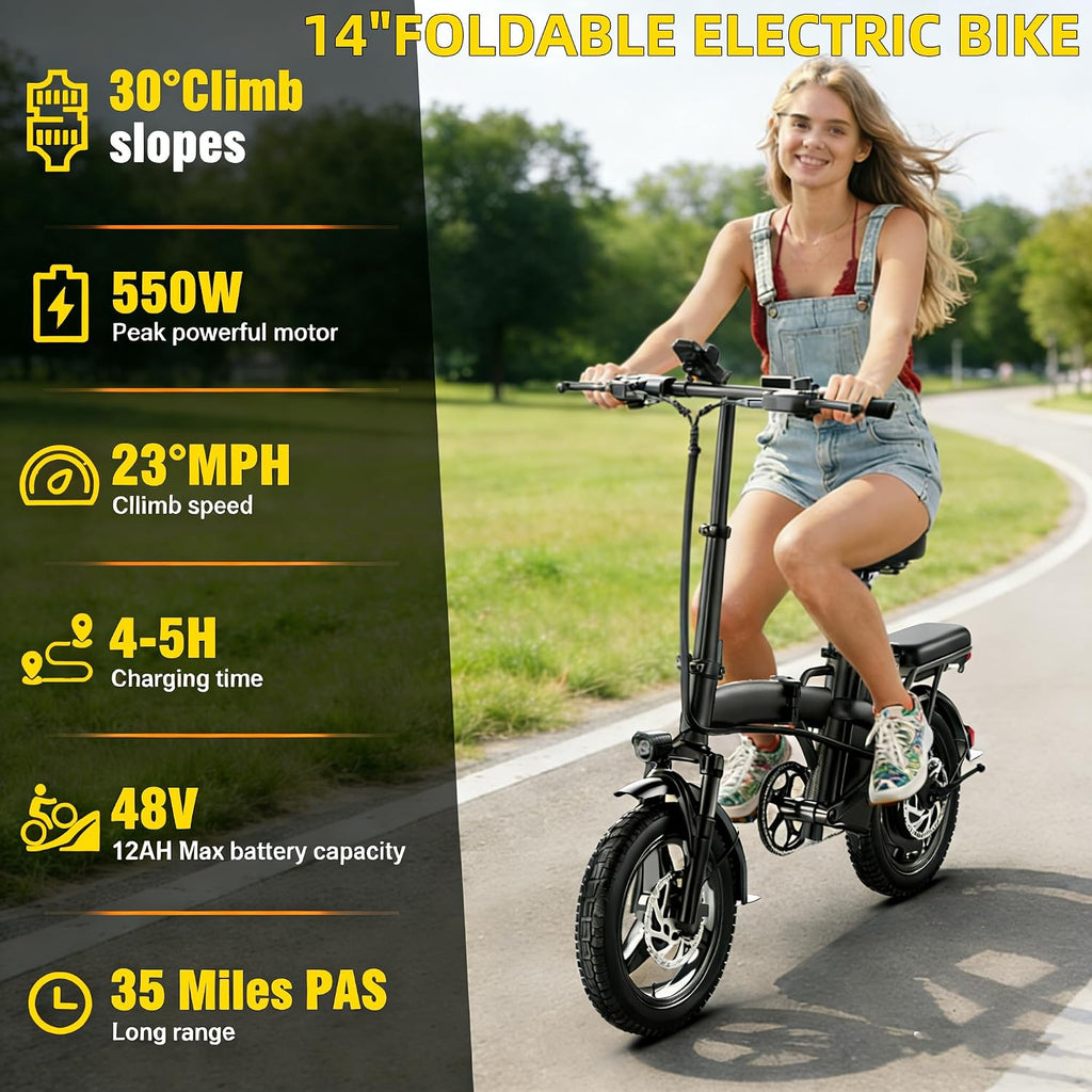 Folding Electric Bike for Adults – 48V 10.5Ah Removable Battery 35 Mile Range, Front Suspension, UL 2849 Certified, 19.88MPH, 300LB Payload, Tool-Free Fold, RV Ready Camping Mountain Off-Road Ebike