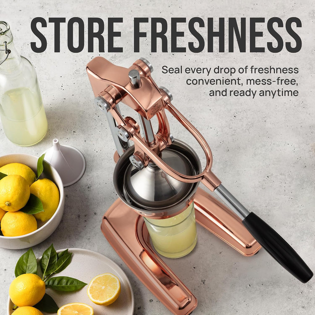 Zulay Professional Citrus Juicer - Premium Manual Citrus Press and Orange Squeezer - Metal Lemon & Lime Squeezer - Extra Tall Heavy Duty Cast Iron Manual, Rose Gold