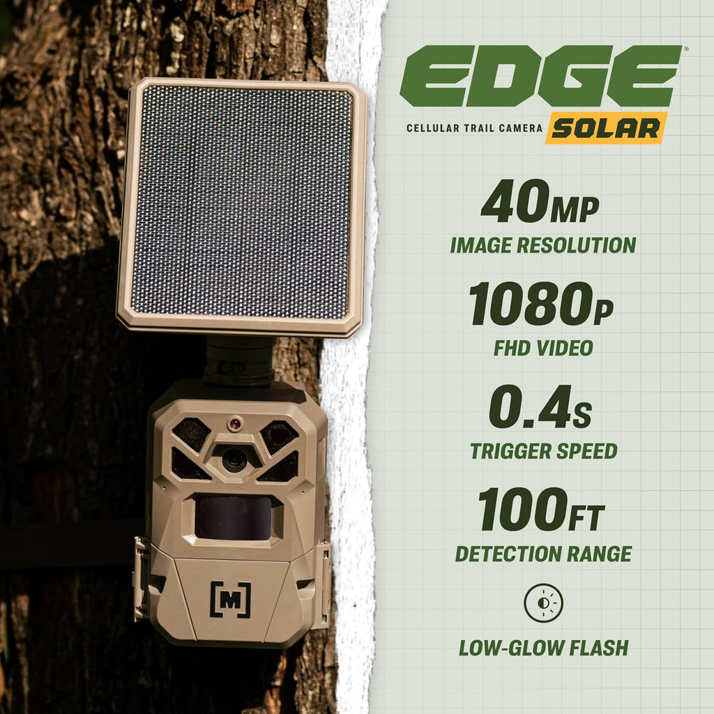 Moultrie Edge Solar Cellular Trail Camera - Integrated Solar Panel with Battery - 40MP - 1080p Video - Night Vision - Multi-Carrier LTE Auto-Connect - Built-in Memory - 0.4s Trigger Speed