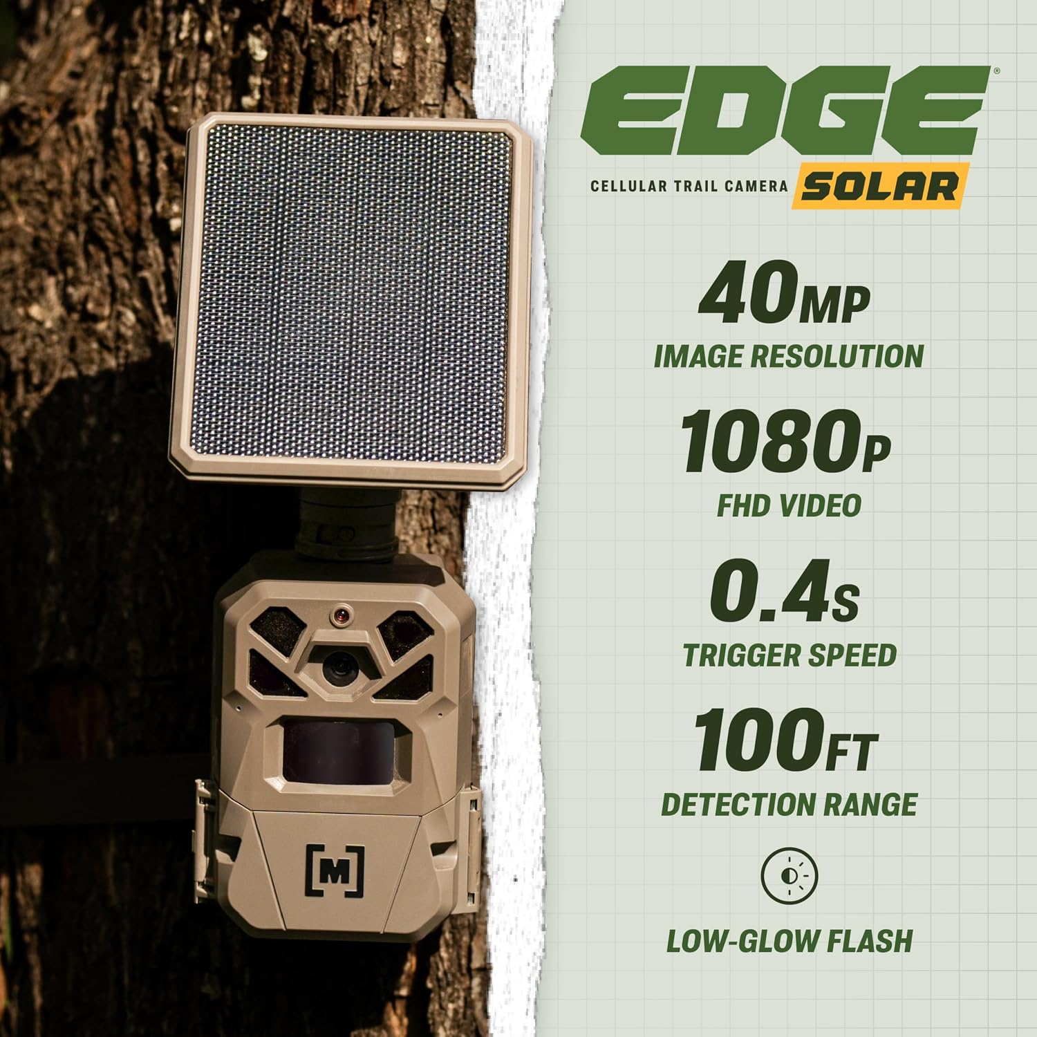 Moultrie Edge Solar Cellular Trail Camera - 2 Pack – Integrated Solar Panel with Battery - 40MP - 1080p Video - Low-Glow Flash - Multi-Carrier Auto-Connect - Built-in Memory - 0.4s Trigger Speed