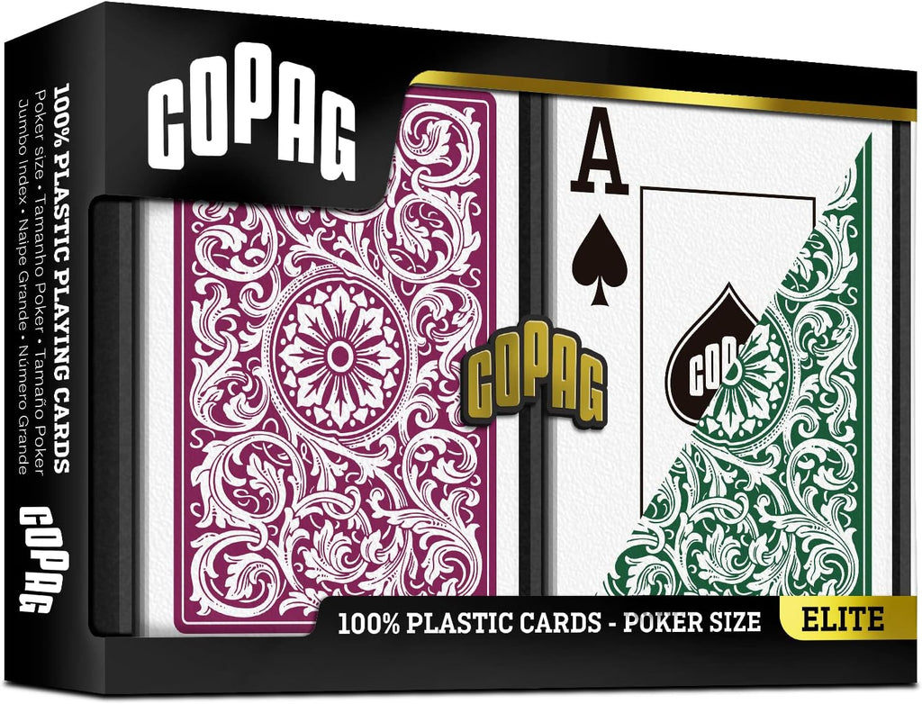 Copag 1546 Design 100% Plastic Playing Cards, Poker Size (Standard) Green/Burgundy (Jumbo Index, 6 Sets)