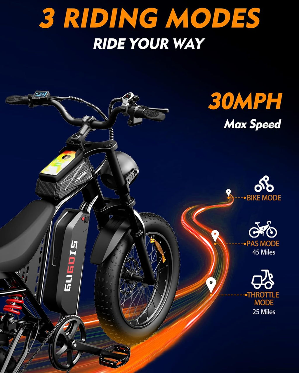 Rakowe Electric Bike for Adults, 1000W-2000W Peak, 20' Fat Tire Electric Dirt Bike, 48V Removable Battery, Up to 30-34MPH & 45-80 Miles, Full Suspension, Dual Disc Brakes, 7-Speed All-Terrain E-Bike