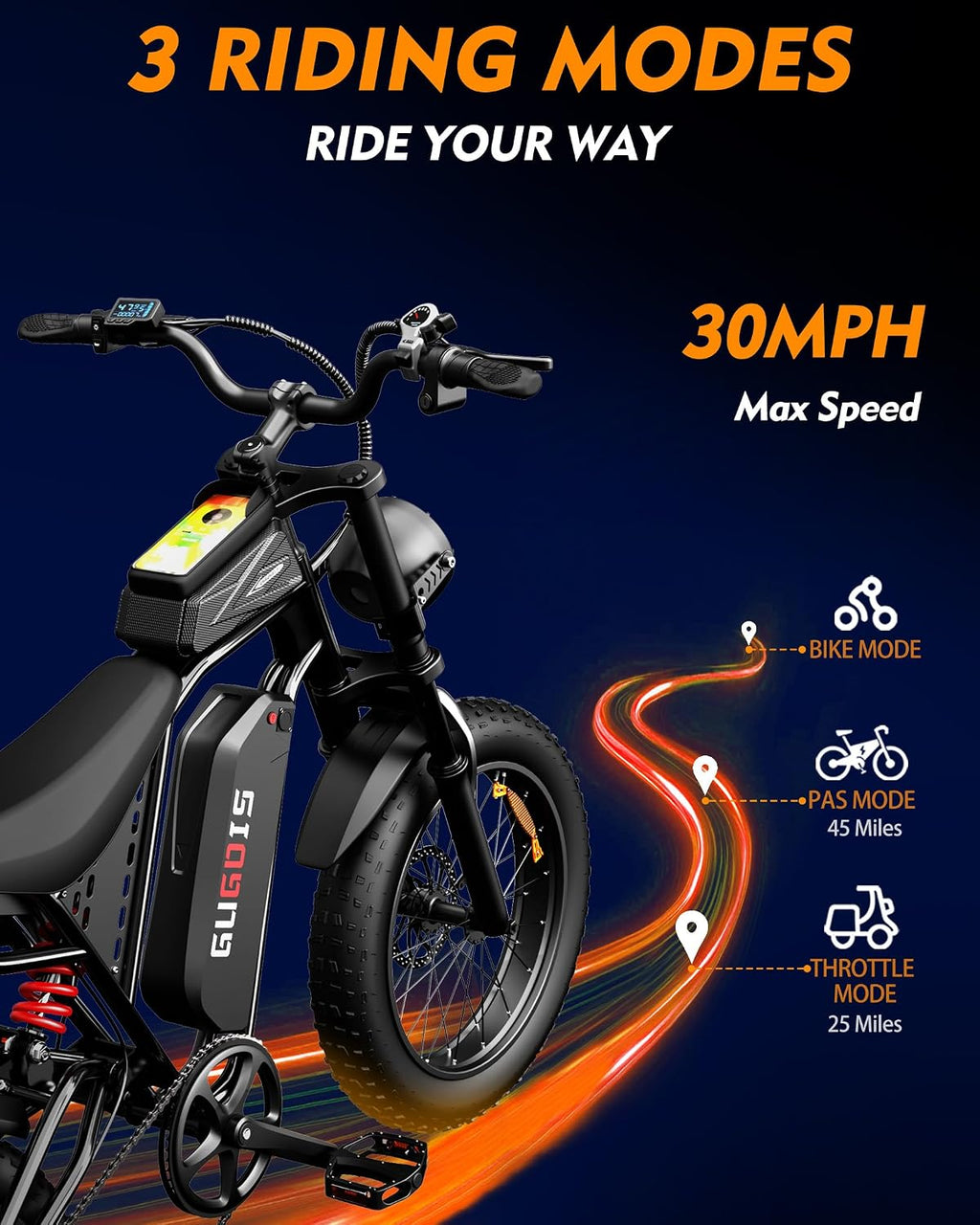 Rakowe Electric Bike for Adults, 1000W-2000W Peak, 20' Fat Tire Electric Dirt Bike, 48V Removable Battery, Up to 30-34MPH & 45-80 Miles, Full Suspension, Dual Disc Brakes, 7-Speed All-Terrain E-Bike