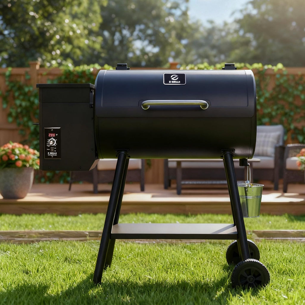 Z GRILLS ZPG-550B Wood Pellet Smoker Grill, Auto Temperature Control, 553 sq in Cooking Area, 8 in 1 Grill for Outdoor BBQ, Black