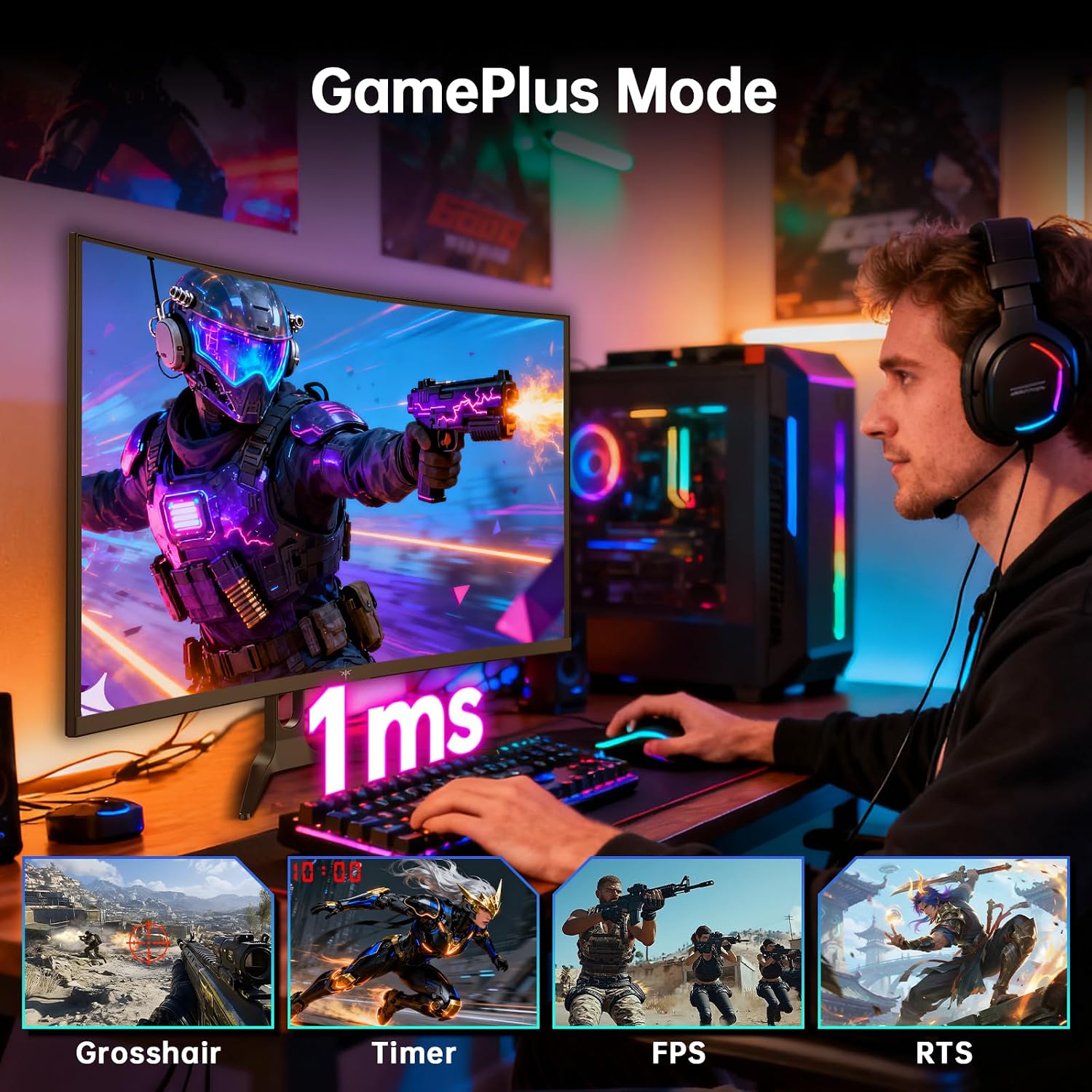 KTC 32 Inch Curved Gaming Monitor, 2K 180Hz Computer Monitor, Up to 185Hz, QHD 1500R PC Monitor 1ms with Adaptive Sync, DisplayPort/HDMI/USB, VESA Wall Mount, Tilt Adjustable, H32S5