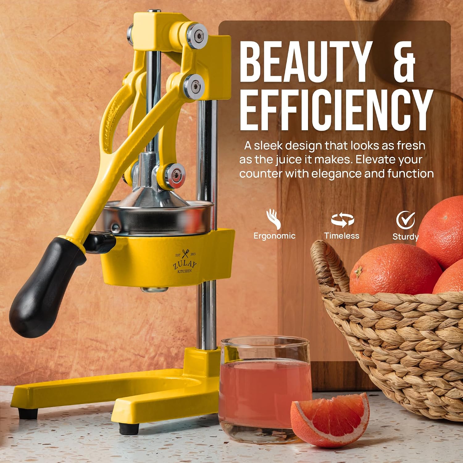 Zulay Kitchen Cast Iron Juicer - Heavy Duty Manual Juicer with Detachable Strainers for Easy Cleaning, Orange Juice Press for Citrus Fruits, Perfect for Bartenders, Juice Lovers & Health Enthusiasts