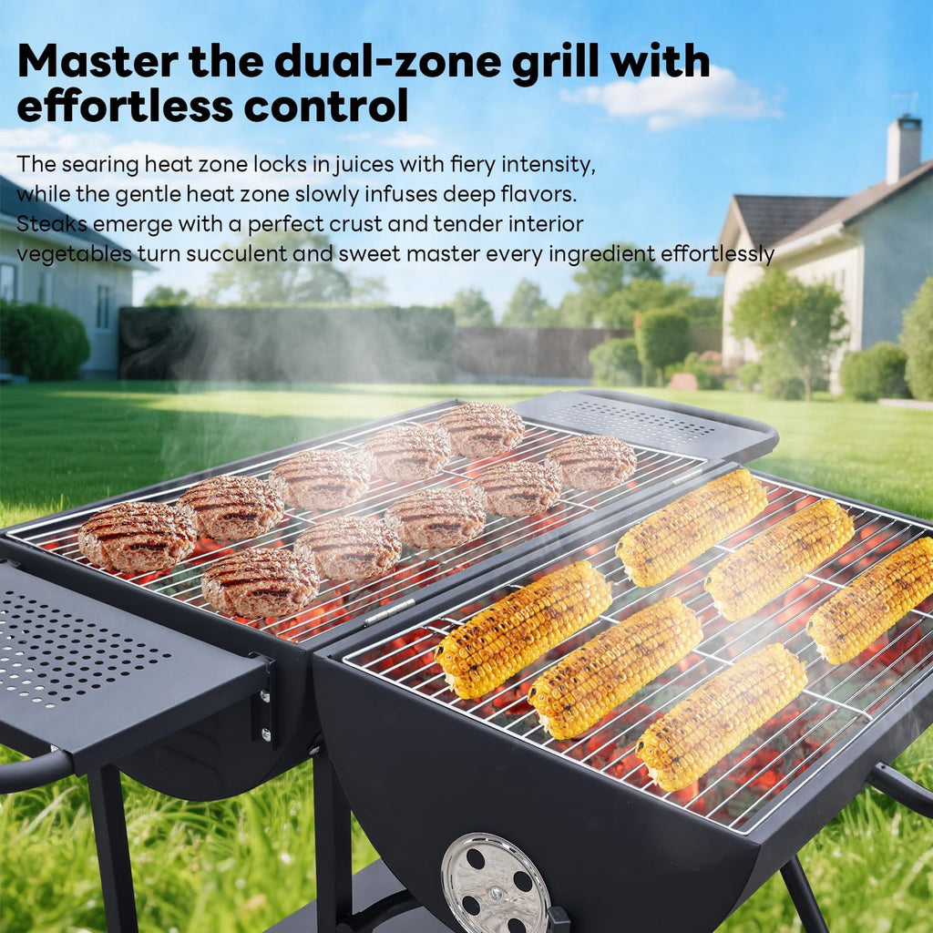 Barrel grill charcoal - Barrel charcoal grills with side shelf, Large Sturdy BBQ Charcoal Grill suitable for outdoor camping,backyards, and patios (Extra Large)