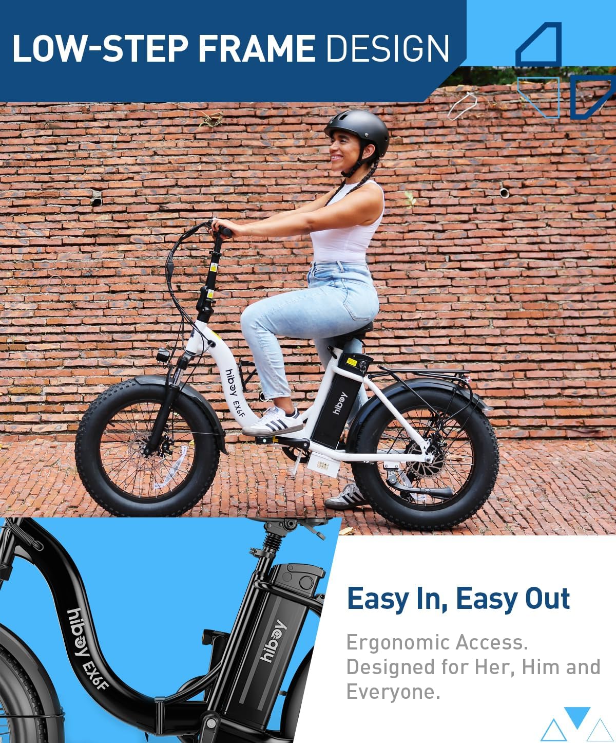 Hiboy EX6F Foldable Ebike for Adults, Built-in Phone Holder, 750W Peak, 20x4.0 Fat Tires, Removable 48V Battery, Hydraulic Fork, 7-Speed, Commuting/Outdoor