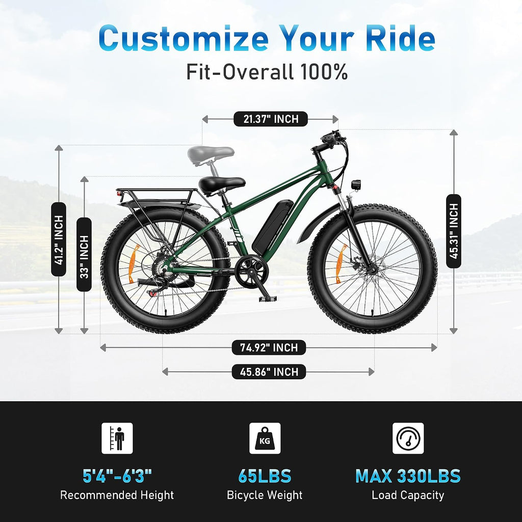 AMYET EB26 Electric Bike for Adults Peak 1500W Electric Bicycle 48V 15AH (720WH) Battery Electric Bike 26' Fat Tire Mountain 28mph 7 Speed Gears Ebike with UL 2849 Certified