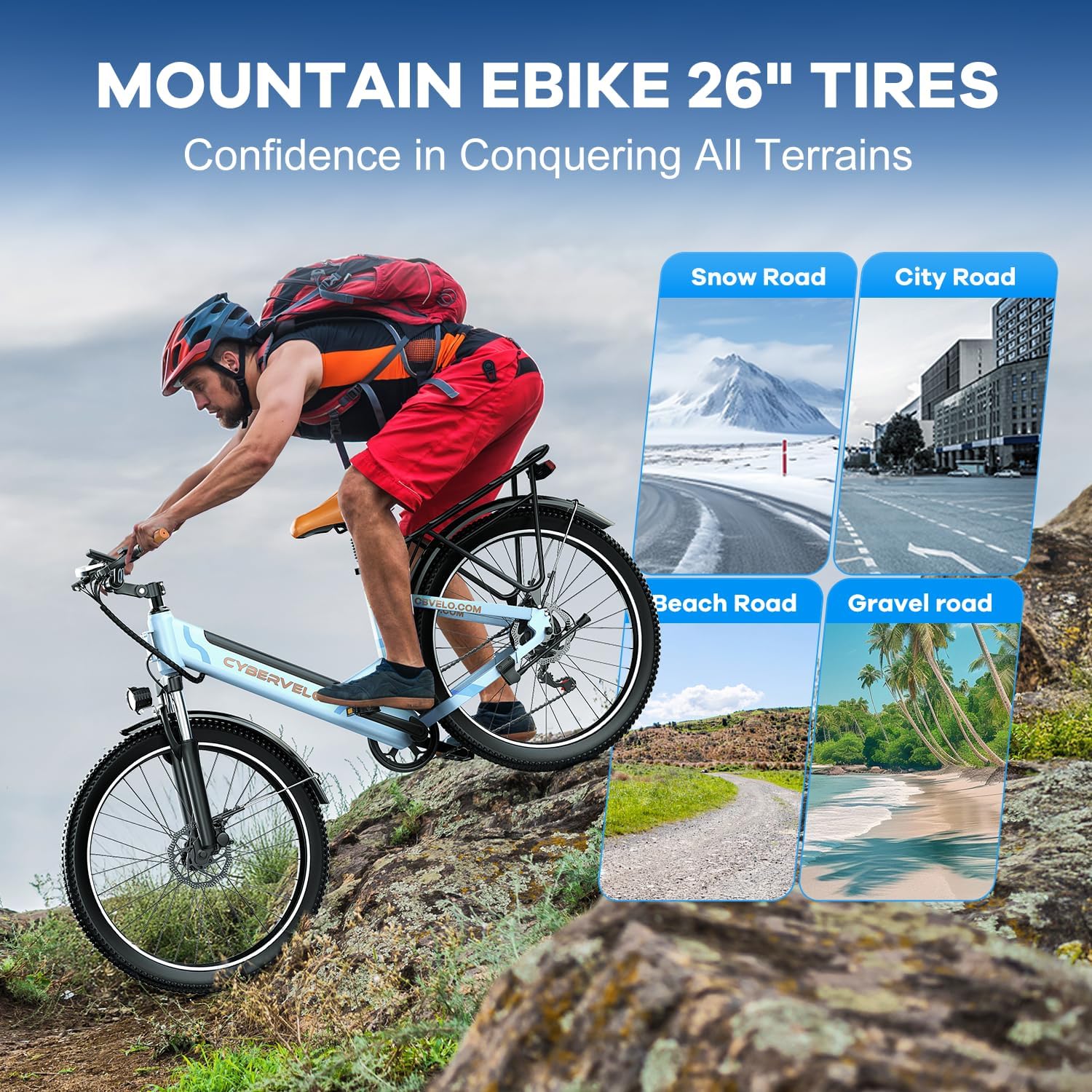 YorkE 26' Electric Bike for Adult,1000W Peak, up 80 Miles Removable Battery Ebike,Adult Electric Bicycles for All Terrain,Men Women E Bike, 7-Speed