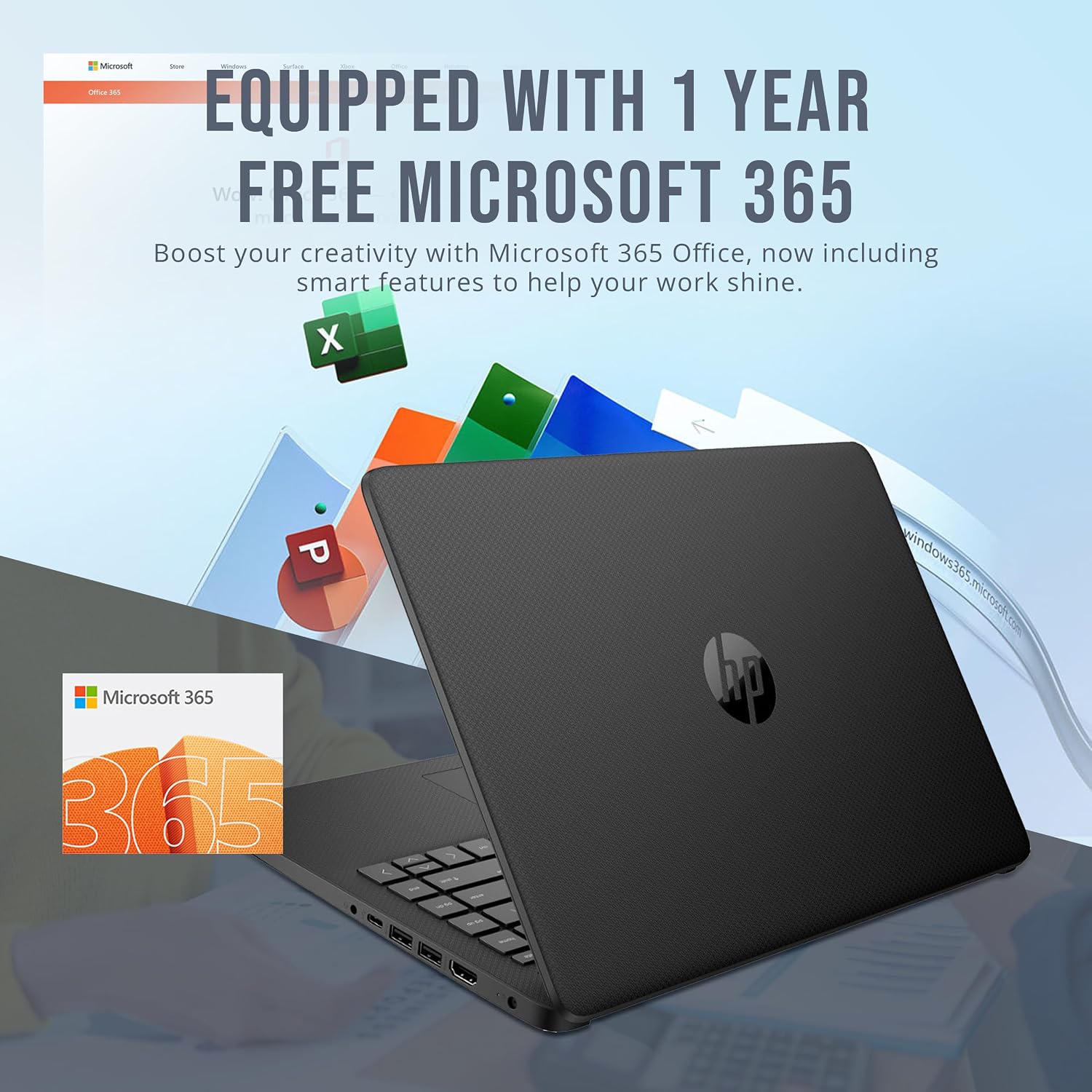 HP Stream 14' HD BrightView Laptop, Intel Celeron N4120, 8GB RAM, 288GB Storage (128GB eMMC + 160GB SSD Docking Station Set), Intel UHD Graphics, HD Webcam, Wi-Fi, 1 Year Office 365, Win 11 S, Black