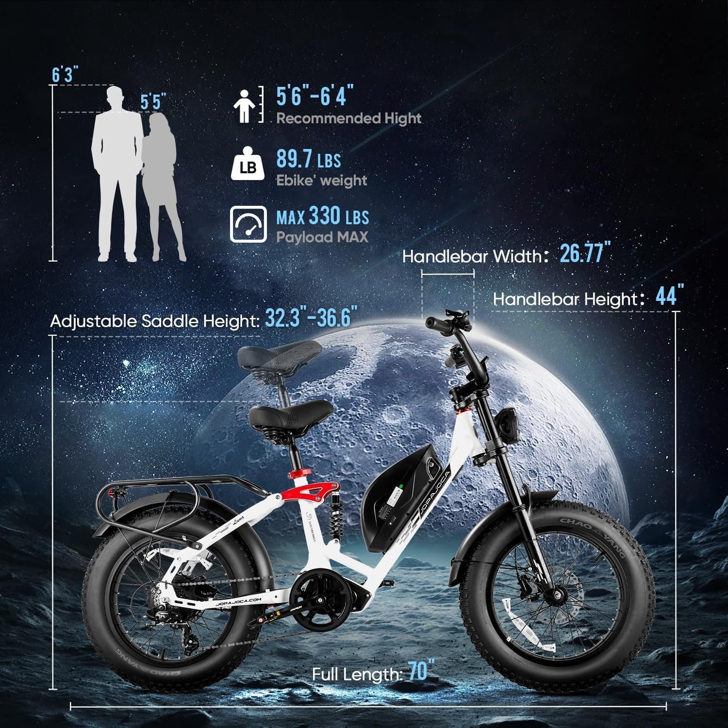 eAhora Luna 2/Terra 2/Luna/Terra Electric Bike for Adults 3000W/1500W Motor 33/31MPH 48V 20/15AH 80+Miles Long Range Ebike, 20'4.0 Fat Tire Full Suspension Dual Hydraulic Disc Brakes Electric Bicycle