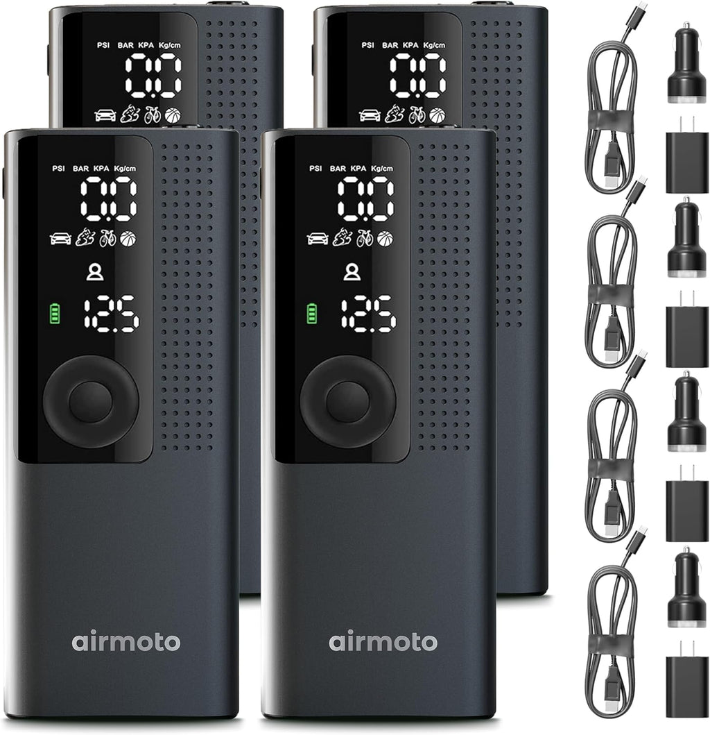 Airmoto and Power Kit Bundle Deal - 4 bundle - Tire Inflator Portable Air Compressor with Power Kit for Charging on The Road - Cordless Air Pump for Car Tires, Motorcycle, Bicycle, Balls (Pack of 4)
