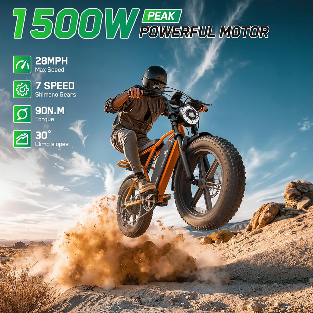 TST Electric Bike for Adults, 1500W Peak Motor 60/100 Miles Fat Tire Ebike with 48V 15Ah/25Ah Removable Battery 20' Fat Tire Electric Dirt Bike Full Suspension and 7-Speed